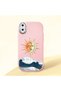 iPhone XS Max Compatible Retro Style Sun Moon Sea Wave Pattern Shock Absorbing Pink Silicone Case with Camera Protection