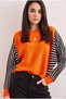 Women's Orange, Striped Acrylic Knitwear Sweater, Batwing Sleeve, Boat Neck, Long Sleeve