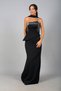 Women's Asymmetrical Strapless Collar Lined Crepe Long Dress with Stone Detail on the Front and Peplum Detail - 2