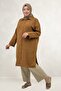 68074 Plus Size Buttoned Low Sleeve Tunic - Coffee