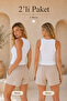 Women's Ribbed Ribbed Zero Sleeve 2-Piece White Basic Blouse 001 - 3
