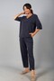 Women's V-Neck Sleeve Epaulet Blouse Elastic Waist Pocketed Pants Button Detail Lyocell 2-Piece Set
