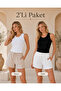 Women's Ribbed Ribbed Zero Sleeve 2-Piece Black-White Basic Blouse 001 - 5