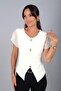 Women's V-Neck Sleeves Chiffon Front Gathered Sandy Lycra Blouse with Gold Accessories - 2