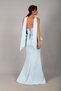 Women's Asymmetrical Strapless Collar Lined Crepe Long Dress with Stone Detail on the Front and Peplum Detail - 4