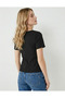 Square Collar Buttoned Black Blouse with Pocket Detail - 2