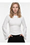 Women's Fabric Ruffle Detail Wide Sleeve Blouse Polka Dot White - 8