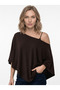Women's Poncho Soft and Flexible Fabric Off-Shoulder Blouse Brown - 7
