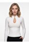Women's Stand Collar Buttoned Window Detailed Spanish Sleeve Blouse White - 8