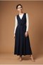 Apsen Women's Navy Blue Polyviscon Gilet Dress with Front and Back Pleated Tie Detail 9112-135 - 2
