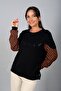 Women's Round Neck Long Sleeve Blouse with Snap Buttons on the Sides and Stone Embellishments on the Front - 2