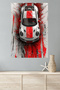 White Sports Car Red Stripe Metal Wall Art - 4