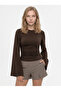 Women's Fabric Ruffle Detail Wide Sleeve Blouse Brown - 2