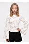 Women's Fabric Ruffle Detail Wide Sleeve Blouse Polka Dot White