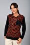 Women's Leopard Patterned Round Neck Long Sleeve Blouse - 3