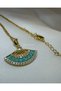Yelpaze Model Enamel and Stone Steel Necklace - Gold Enamel Fan Zirconia Necklace - 2