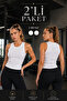 Women's Round Neck Ribbed Sleeveless Basic 2-Piece White Blouse 001 - 3
