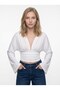 Women's Loose Sleeves, Fitted Waist, Half Sleeve, Stretchy Blouse, White - 6