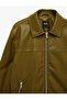 Long Sleeve Zipper Pocket Shirt Collar Classic Faux Leather Jacket - 8