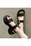 Women's Black Block Heel Buckle Sandals - 5