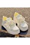 Women's Green and White Floral Mesh Chunky Sneakers - 5