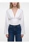 Women's Loose Sleeves, Fitted Waist, Half Sleeve, Stretchy Blouse, White - 3