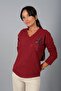 Women's Front Beading Floral Embroidered V-Neck Long Sleeve Blouse - 3