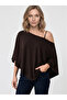 Women's Poncho Soft and Flexible Fabric Off-Shoulder Blouse Brown - 3