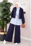 Stripe Garnished Sports Three-Piece Suit Navy Blue - 4