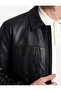 Regular Fit Shirt Collar Zipper Pocket Long Sleeve Classic Faux Leather Jacket - 4