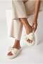 Women's Fluffy Plush Slippers with Bow, Gold Sequins, Open Toe, Soft Sole, Dowry House Slippers - 7