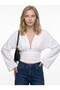 Women's Loose Sleeves, Fitted Waist, Half Sleeve, Stretchy Blouse, White - 5