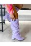 Pusi Lila Suede Bellows-Heeled over the Knee Boots - 3