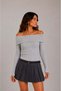 1040 Women's Madonna Collar Ribbed Long Sleeve Knit Sweater Gray