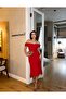 Women's Red Madonna Collar Slit Midi Dress Yel221237 - 4