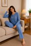 Women's Cares Fabric V-Neck Button Detailed Long Sleeve Pajama Set - 3
