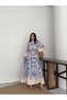 Women's Cobalt blue Pera Linen Mandarin Collar Ethnic Patterned Maxi Dress Jen2647 - 2