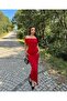 Women's Red Backless Madonna Collar Maxi Dress Yel221540 - 2