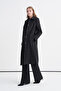 Wide Collar Belted Classic Black Trench Coat 14208 - 4
