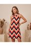 Women's Sleeveless Off Shoulder Halter Neck Detail Patterned Mini Dress