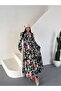 Women's Black Pera Linen Fabric Guipure Detailed Floral Patterned Maxi Dress Jen2689 - 2