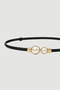 Adjustable Thin Belt with Pearl Buckle - Black - 2