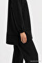 Waist Drawstring Zippered Jacket and Trousers Double Black Set 1683 - 2