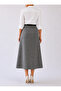 Belted Detailed Midi Length Loose Gray Plaid Patterned Woven Skirt - 3