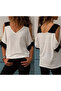 Women's White V-Neck Blouse - 4