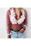 Women's Pink Floral Crop Long Sleeve Blouse - 3