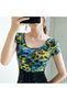 Women's Green Floral Round Neck Short Sleeve T-Shirt - 8