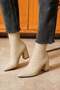Rachel Women's Beige Pointed Toe Diver Stretch 7 cm Thick Heeled Sock Boots Bootie - 3