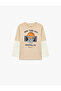 Cotton Contrast Raglan Sleeves Crew Neck Long Sleeve Printed T-Shirt - 5