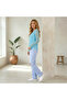 Women's Blue V-Neck Long Sleeve Blouse - 3
